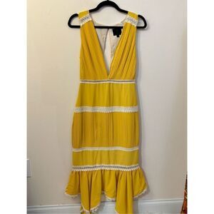 Yellow Midi Dress with Lace Trim